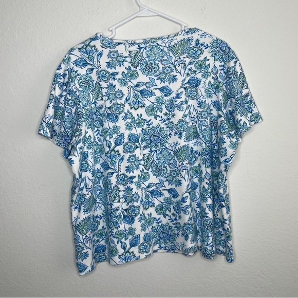 Kim Rogers Blue and Green Floral Paisley Print T Shirt 1X - Picture 3 of 4